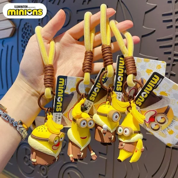 Cartoon Minions Keychains Kawaii Anime Bag Pendant Car Keyring Toy Girl Accessory